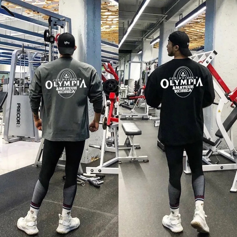 Erkaklar sport zali sport kiyimlari Moda erkaklar uchun bodibilding Fitness mashg'ulotlari Uzun yengli futbolkalar Yugurish kozoklari Kundalik futbolkalar tepalari