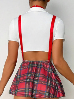 Ayollar uchun sexy ichki kiyim uniforma kostyumi seksi ayollar ekoseli kamon spagetti yubka JK galstuk seks kostyumi ichki kiyim rol o'ynash uniforma kostyumi