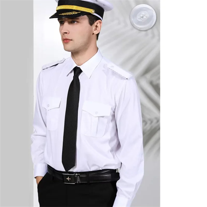 Kapitan kostyumi: Erkaklar oq ko'ylak Tungi klub formasi ofitserlar uchun aviatsiya uchuvchi kostyumi Cosplay shousi