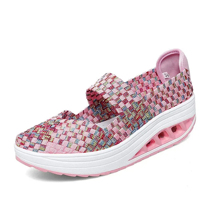 Yangi 2025 Ayollar poyafzallari pastki qalin toʻqilgan kundalik tuflilar Nafas oluvchi slip-on sandallar qulay sayohat poyabzallari (Chaussure Femme)