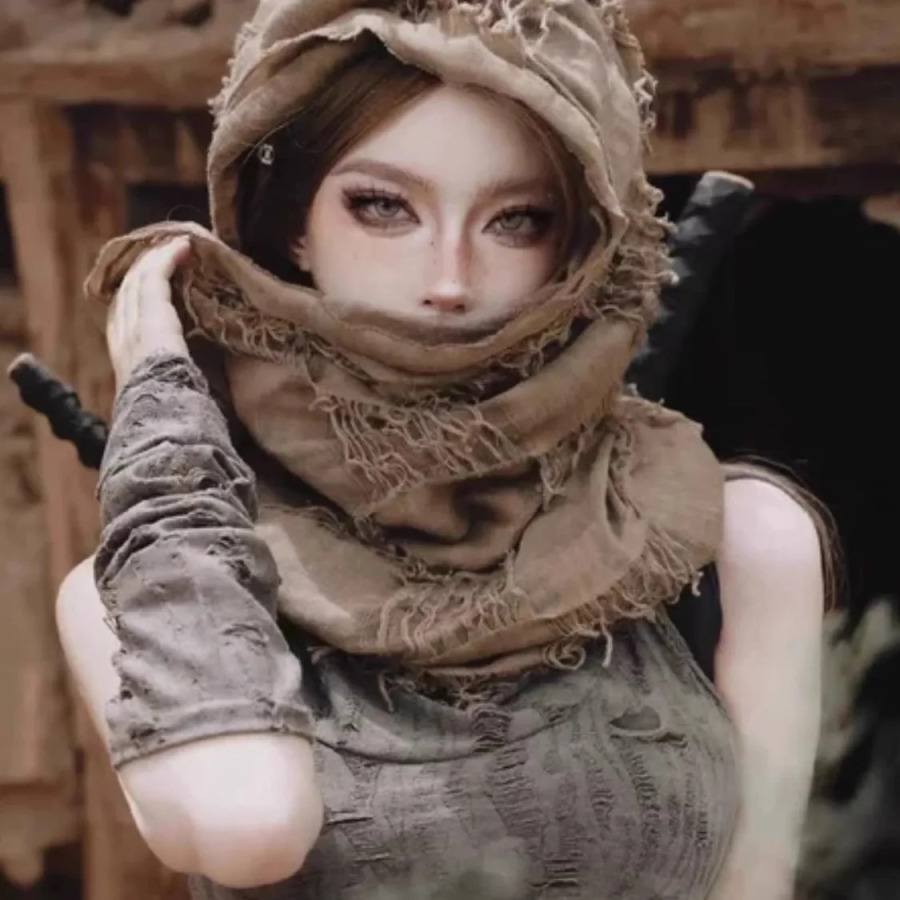 Uniseks paxta zig'ir sharf Apokaliptik xarobalar Steampunk Hip Hop issiq termal sharf Ochiq havoda