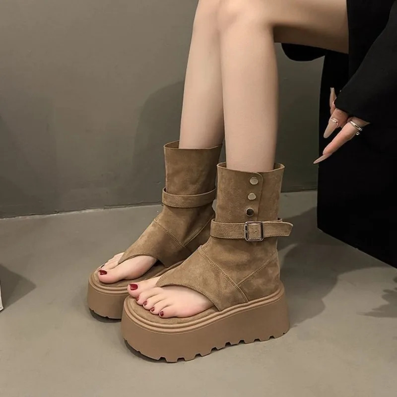 Moda Ayollar Platforma Botinkalari 2023 Yozgi Yangi Rim Qisqa Botinkalar To'pig'ini oshiruvchi sandallar Botas Para Mujer