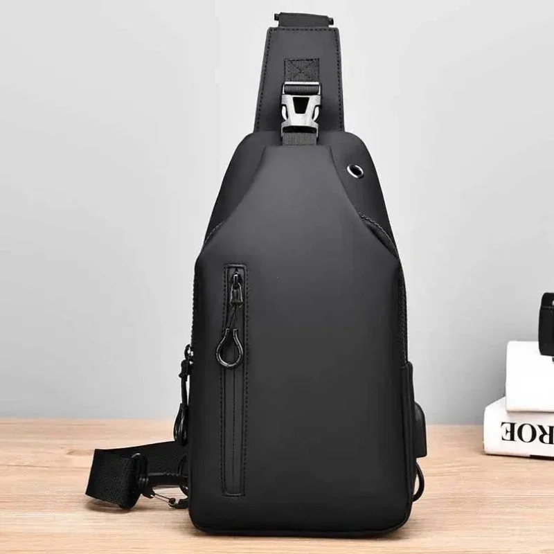 Erkaklar sumkasi Moda yangi tekis rangli erkaklar ko'krak sumkasi Ochiq kundalik moda bir yelkali crossbody sumkasi Neylon USB zaryadlovchi elkama-sumkalari