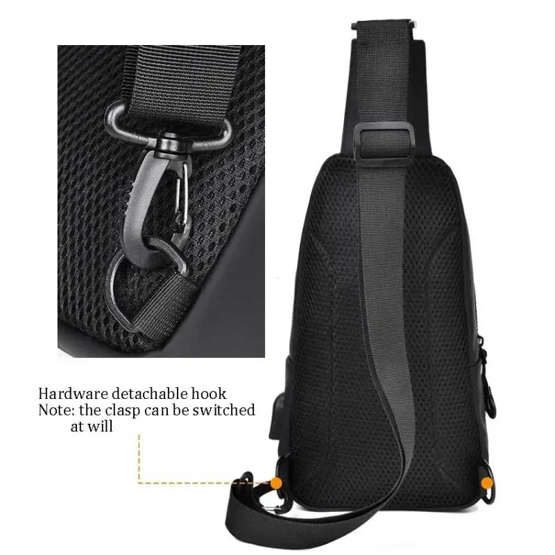 Erkaklar sumkasi Moda yangi tekis rangli erkaklar ko'krak sumkasi Ochiq kundalik moda bir yelkali crossbody sumkasi Neylon USB zaryadlovchi elkama-sumkalari