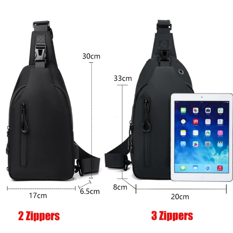 Erkaklar sumkasi Moda yangi tekis rangli erkaklar ko'krak sumkasi Ochiq kundalik moda bir yelkali crossbody sumkasi Neylon USB zaryadlovchi elkama-sumkalari