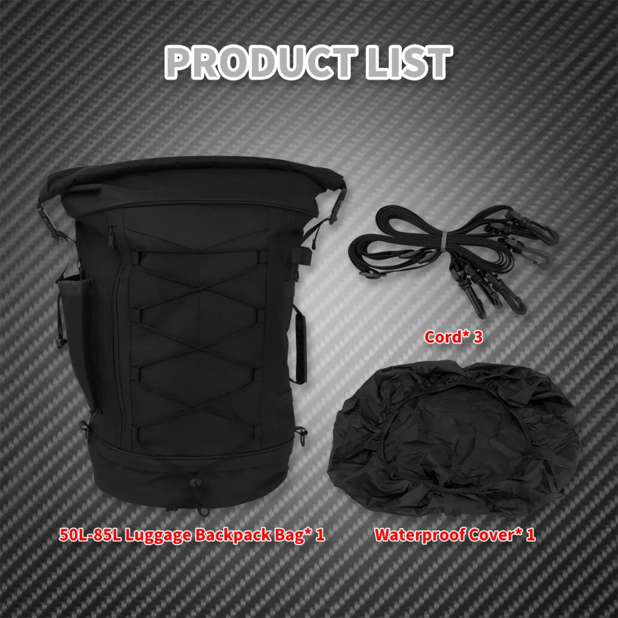 Mototsikl ryukzaki 50L-85L Sissy Bar ryukzaki koʻp mototsikllar uchun kengayadigan bagaj sumkasi universal