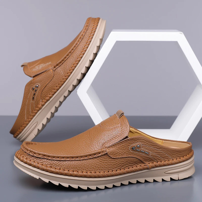 Erkaklar uchun bo'sh vaqtli yurish poyafzallari Massaj toymasin Muller charm poyabzallari Bahorgi yozgi erkaklar uchun yarim sudralib yuradigan yangi trendli shippaklar Loafers