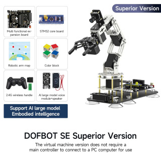 Yahboom DOFBOT SE Robotic Arm: ROS2 qoʻllab-quvvatlashi va Python dasturlash bilan AI Robotic Vision Kit 6DOF versiyasi черный