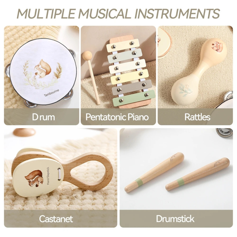Montessori musiqa asboblari musiqa o'yinchoqlari 0-12 oylik chaqaloq baraban ksilofon chaqaloq ta'lim erta rivojlanish yog'och asboblari chaqaloq o'yinchoqlari