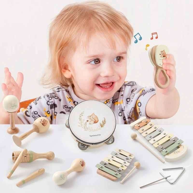 Musiqiy asboblar Yog'ochdan yasalgan Montessori o'yinchoqlari Ksilofon Rattle baraban Bolalar musiqali o'quv o'quv o'yinchoqlari Bolalar uchun Rojdestvo sovg'alari