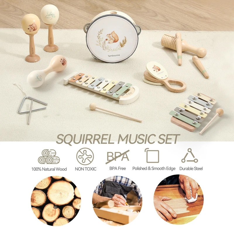 Musiqiy asboblar Yog'ochdan yasalgan Montessori o'yinchoqlari Ksilofon Rattle baraban Bolalar musiqali o'quv o'quv o'yinchoqlari Bolalar uchun Rojdestvo sovg'alari