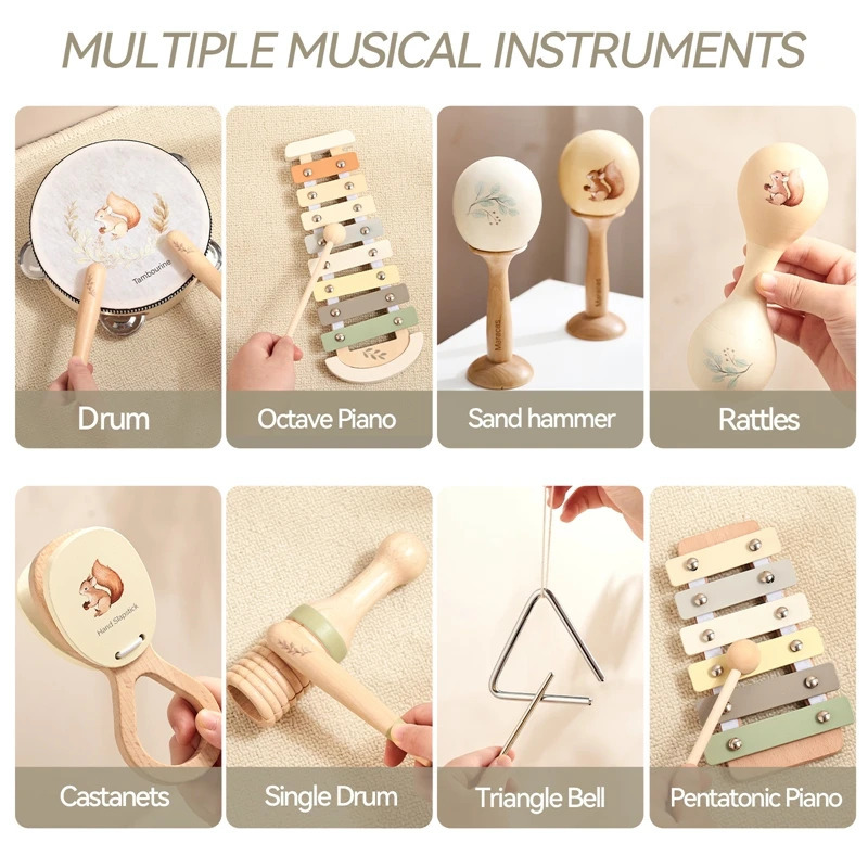 Musiqiy asboblar Yog'ochdan yasalgan Montessori o'yinchoqlari Ksilofon Rattle baraban Bolalar musiqali o'quv o'quv o'yinchoqlari Bolalar uchun Rojdestvo sovg'alari