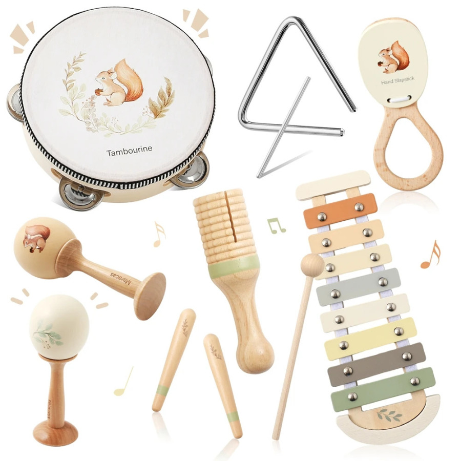 Bolalar uchun Montessori musiqa asboblari yog'och bolalar o'yinchoqlari chaqaloq cholg'u asboblari Kichkintoylar o'yinchoqlari sincap asboblari to'plamlari sovg'a