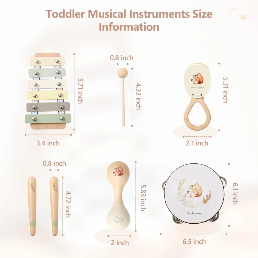 Bolalar uchun Montessori musiqa asboblari yog'och bolalar o'yinchoqlari chaqaloq cholg'u asboblari Kichkintoylar o'yinchoqlari sincap asboblari to'plamlari sovg'a