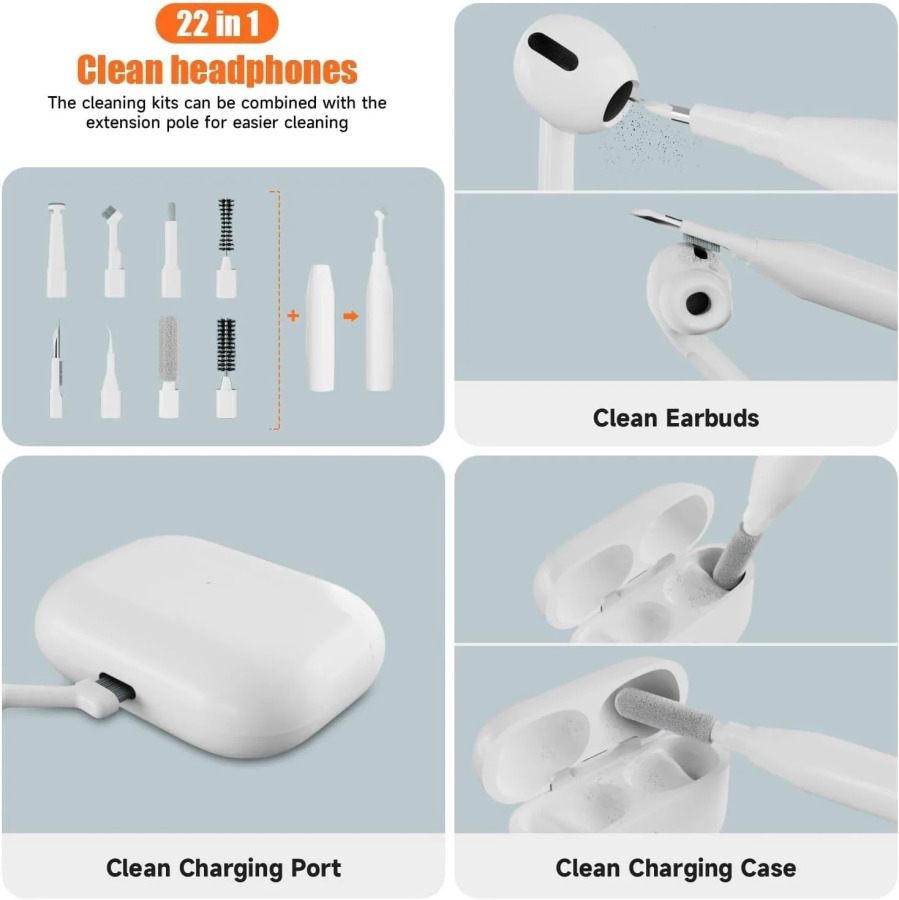 iPhone, AirPods, Android klaviaturalari uchun elektron tozalash toʻplami - yumshoq choʻtkalar, ekran roʻmolchalari