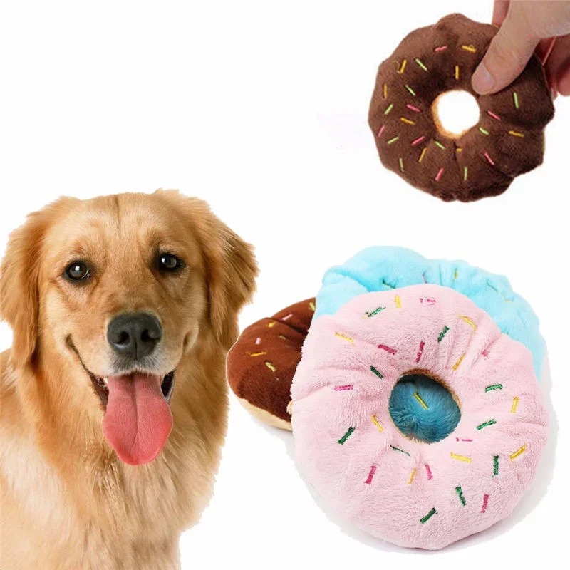 Itlar uchun yumshoq donuts peluş it o'yinchoqlari chaynash o'yinchoqlari Yoqimli kuchukcha Squeaker ovozli o'yinchoqlar Kulgili kuchukcha kichik o'rta interaktiv it o'yinchoqlari