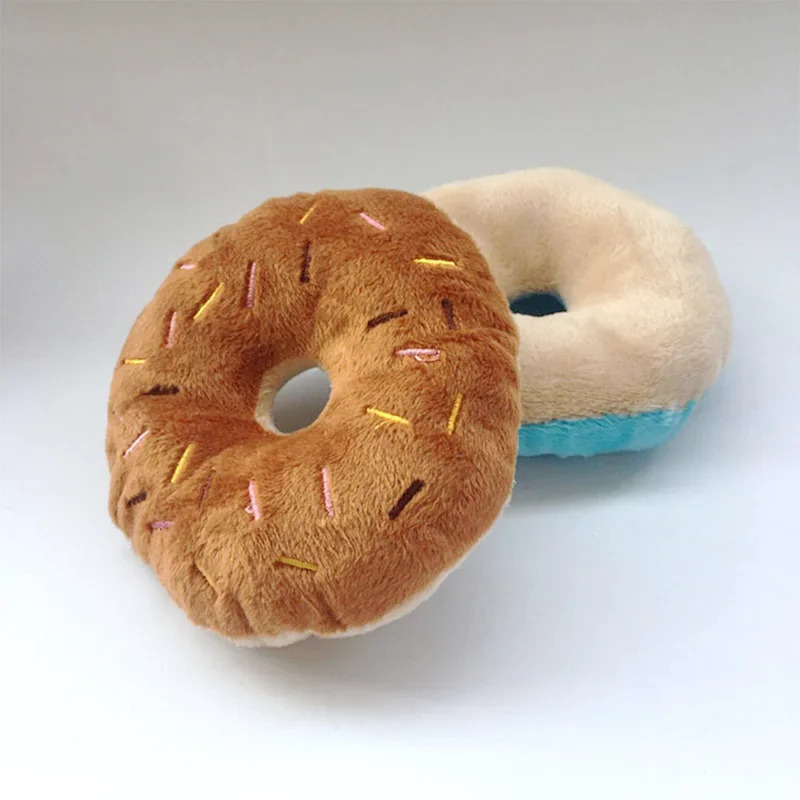 Itlar uchun yumshoq donuts peluş it o'yinchoqlari chaynash o'yinchoqlari Yoqimli kuchukcha Squeaker ovozli o'yinchoqlar Kulgili kuchukcha kichik o'rta interaktiv it o'yinchoqlari