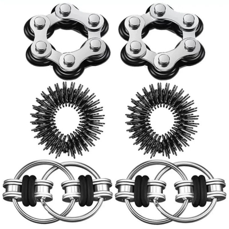 Упаковка из 6 шт./компл., черные ролики-непоседа, сенсорные игрушки, 2 Flippy Roller Chain, 2 шести роликовых велосипедных цепей, 2 сенсорных колец, игрушки для снятия стресса