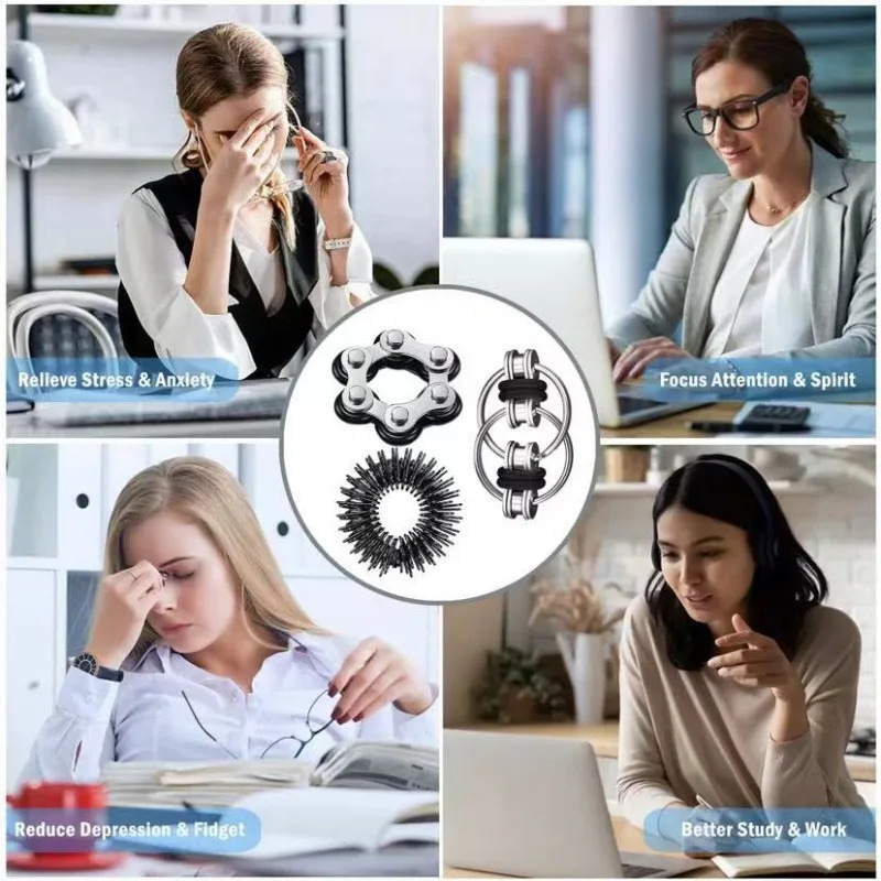 Упаковка из 6 шт./компл., черные ролики-непоседа, сенсорные игрушки, 2 Flippy Roller Chain, 2 шести роликовых велосипедных цепей, 2 сенсорных колец, игрушки для снятия стресса