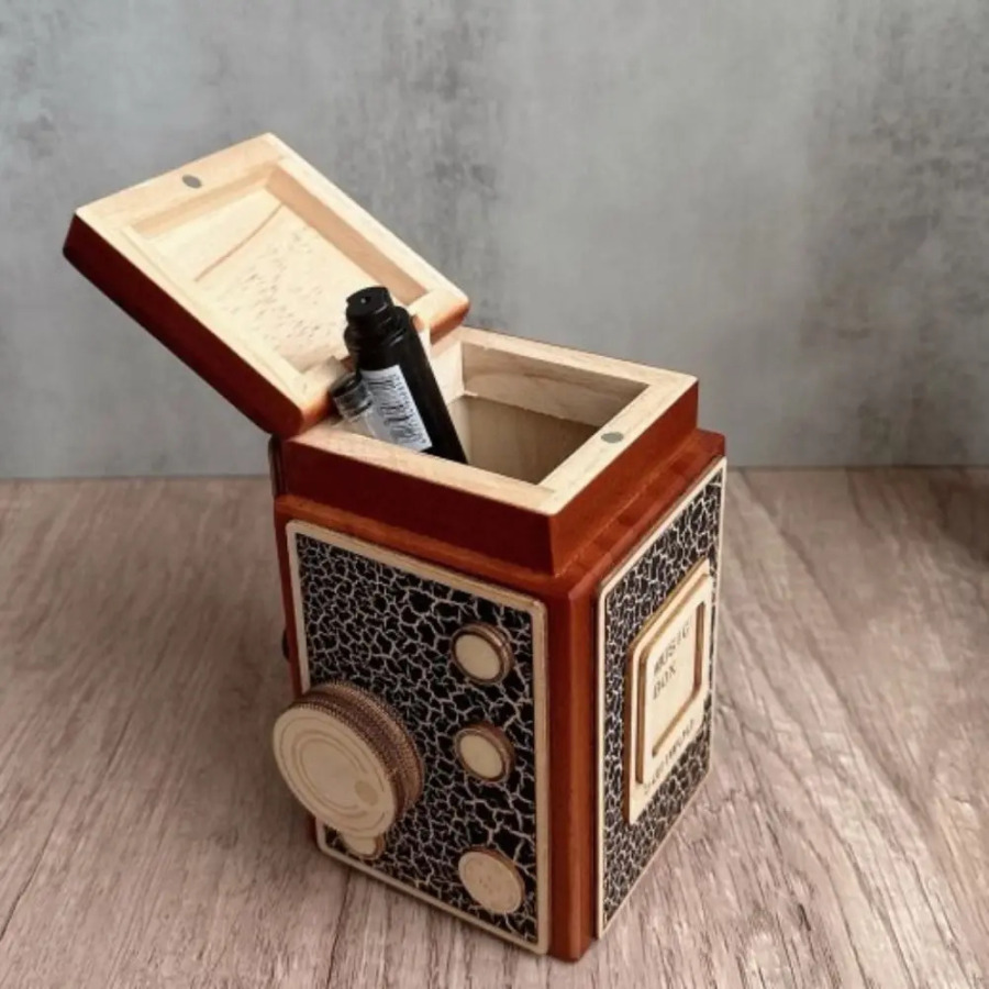 Qo'lda ishlangan yog'och retro kamera musiqa qutisi Vintage ijodiy qo'l krank yodgorlik esdalik sovg'asi
