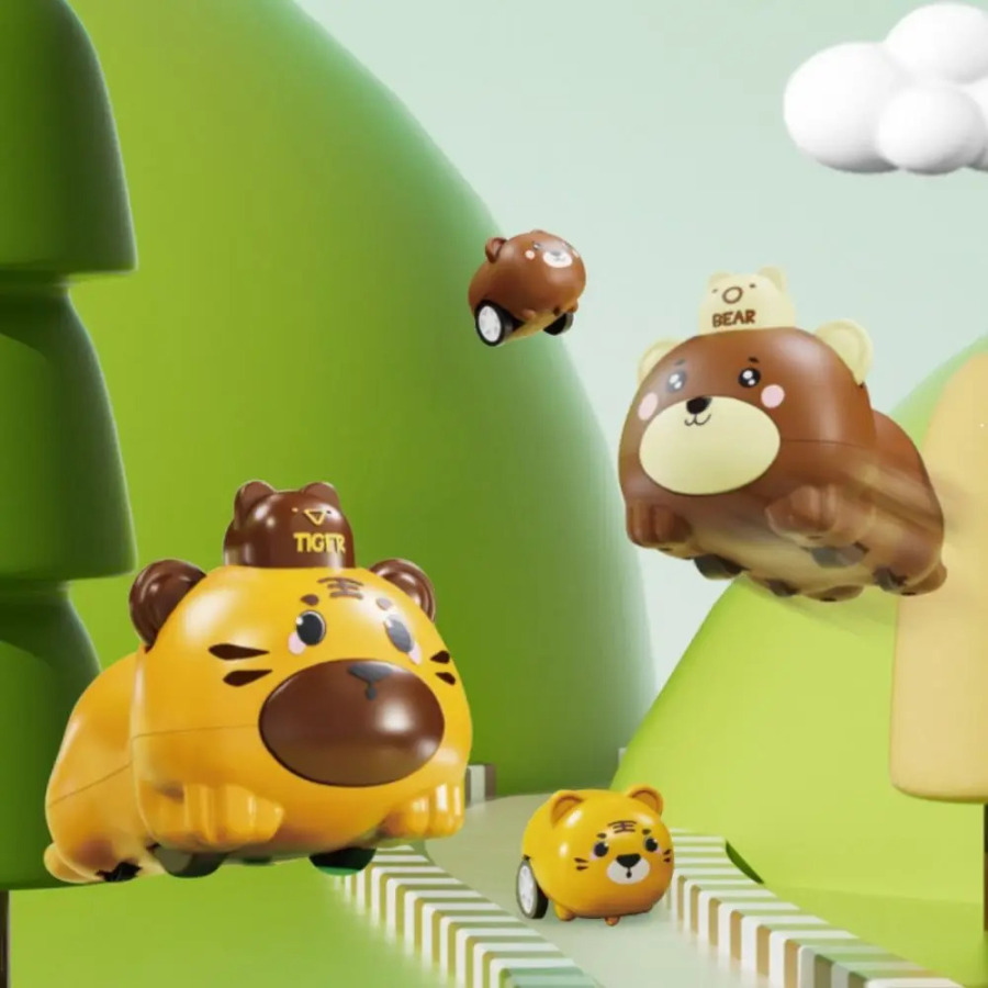 Мультяшные маленькие животные: машинка-игрушка с нажимным механизмом, ударопрочная, для раннего развития, с функцией «Нажми и езжай»