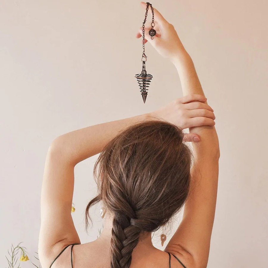 Pendulos Radiesthesia metall sarkaçli folbinlik marjonlari Spiral konus antiqa oltin kumush rangli Reiki sovg'alari