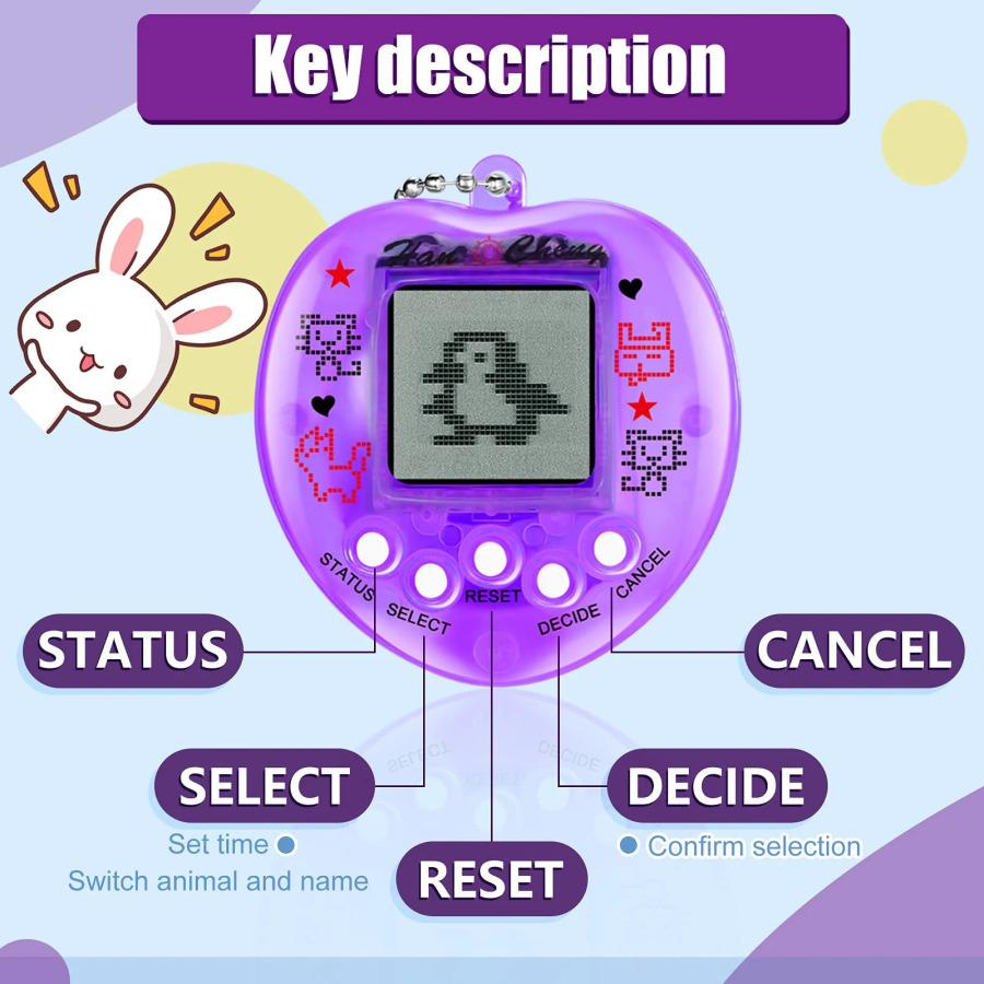 Tamagotchi uslubidagi elektron o'yin: virtual uy hayvonlari, qo'l konsoli, ko'p tilli o'yinchoq