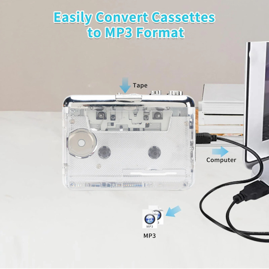 Ixcham portativ kassetali pleer/magnitofon stereo ovozli, avtomatik orqaga oʻgiruvchi, ABS plastmassadan tayyorlangan, akkumulyatorli, tashqi makon uchun