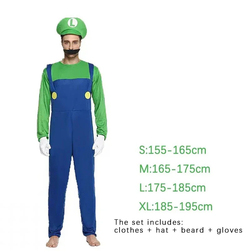 Костюм для косплея Game Bros Super Luigi Brothers: Забавный аниме-комбинезон для взрослых мужчин и женский наряд для Хэллоуина