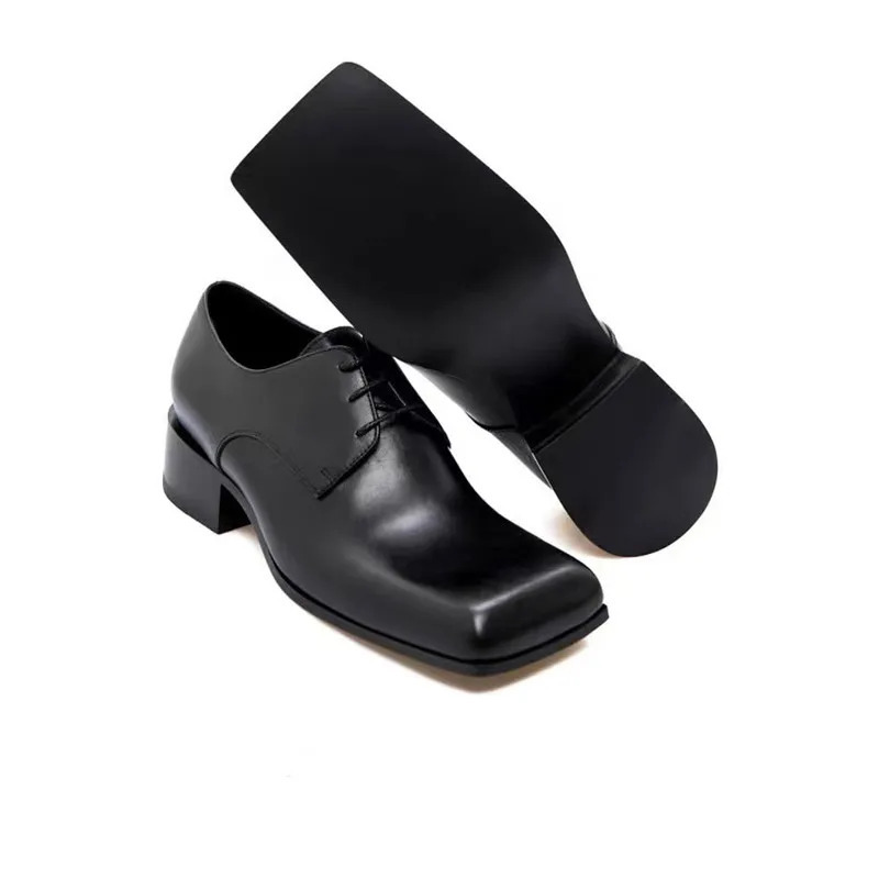 Туфли женские и мужские кожаные на шнуровке, повседневная обувь, круглый носок, однотонные лоферы на платформе, 35-45, весна-осень 2024
