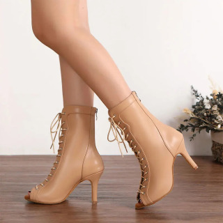 Ayollar Raqs Poyafzallari Ayollar Zamonaviy Raqs Botinkalari Jazz Tango Modasi Lace Up Ayollar Qizlar Baland Poshnali Qora Jigarrang Qisqa Botinkalar
