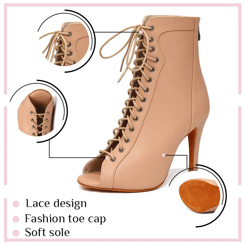 Ayollar Raqs Poyafzallari Ayollar Zamonaviy Raqs Botinkalari Jazz Tango Modasi Lace Up Ayollar Qizlar Baland Poshnali Qora Jigarrang Qisqa Botinkalar
