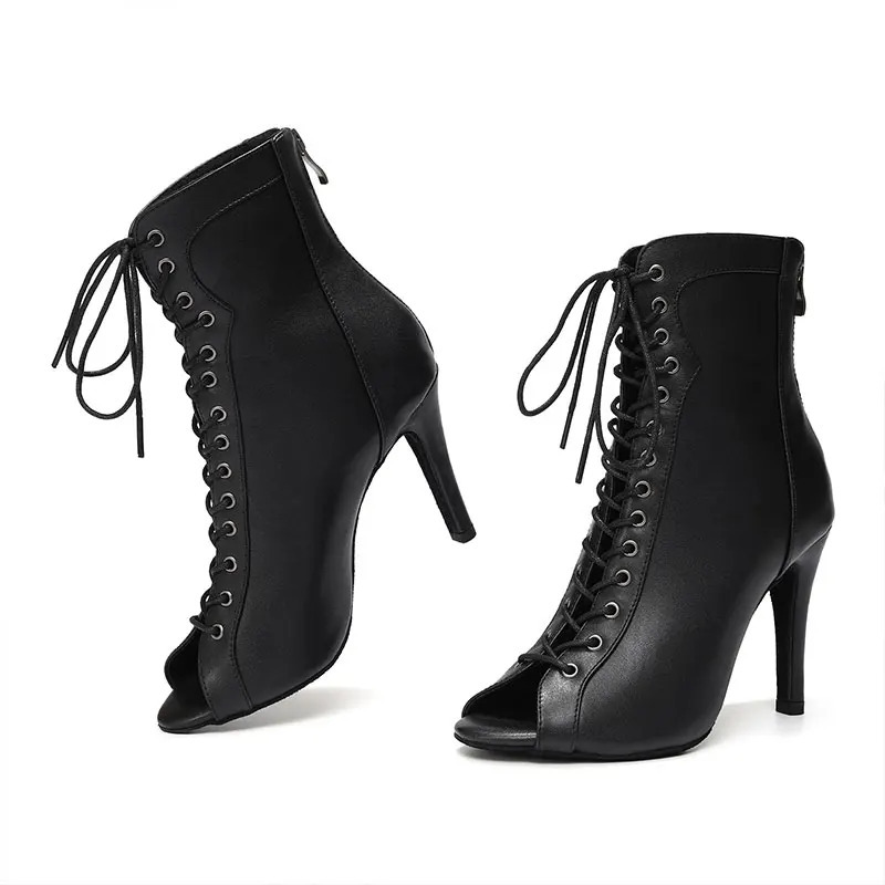 Ayollar Raqs Poyafzallari Ayollar Zamonaviy Raqs Botinkalari Jazz Tango Modasi Lace Up Ayollar Qizlar Baland Poshnali Qora Jigarrang Qisqa Botinkalar