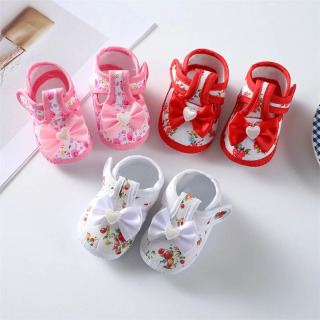 0 dan 18 oygacha bo'lgan qizlar uchun toymas poyafzal Yumshoq taglikli kamon gulli bosma yopiq ochiq birinchi qadam poyafzallari