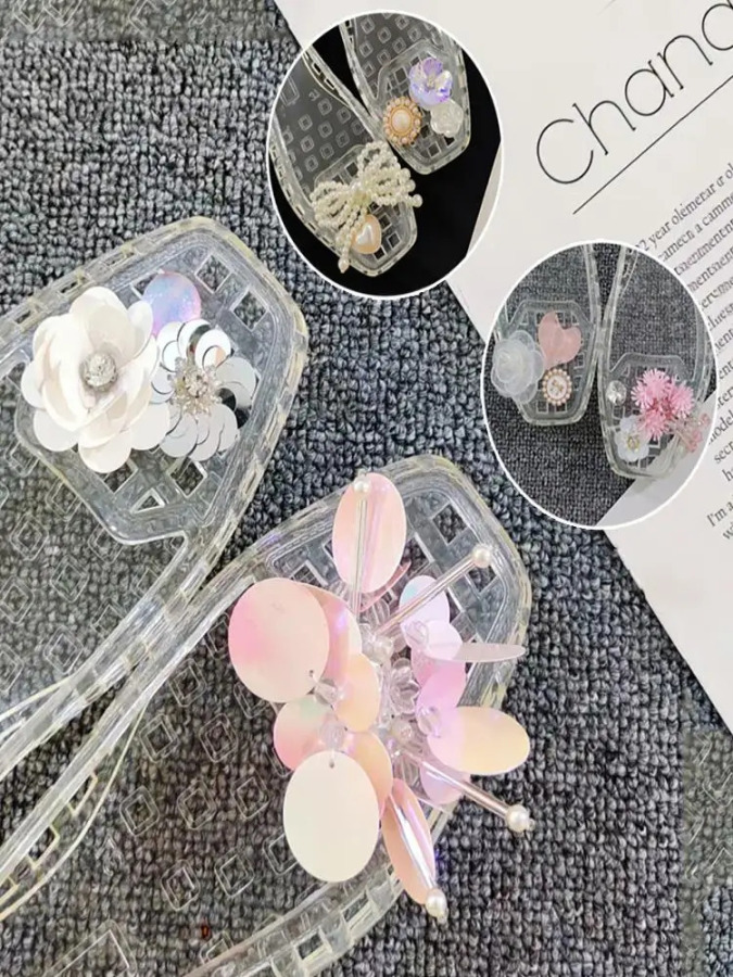 Poyafzal aksessuarlari Tasselli gulli marjonlar Poyafzal tokalari Taqinchoqlar Kristalli plastik shippak kliplari Ajoyib displey Moda poyafzal bezaklari