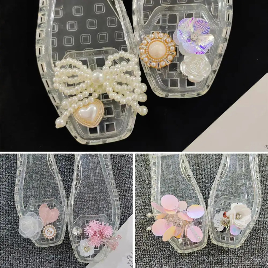 Poyafzal aksessuarlari Tasselli gulli marjonlar Poyafzal tokalari Taqinchoqlar Kristalli plastik shippak kliplari Ajoyib displey Moda poyafzal bezaklari