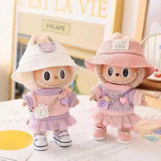 Мини-кукольная одежда, аксессуары для одежды для 15-17 см Ropa Labubu и 10 см, хлопковая кукла, толстовка с капюшоном Love, розовая юбка из пряжи, одежда без куклы