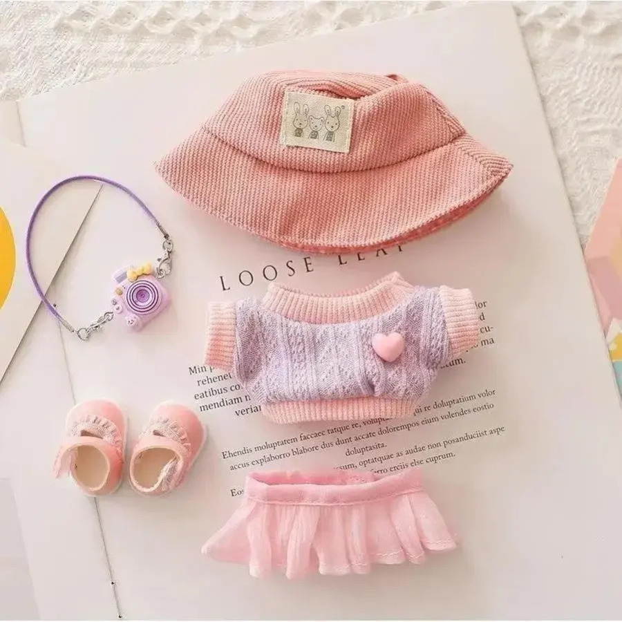 Мини-кукольная одежда, аксессуары для одежды для 15-17 см Ropa Labubu и 10 см, хлопковая кукла, толстовка с капюшоном Love, розовая юбка из пряжи, одежда без куклы
