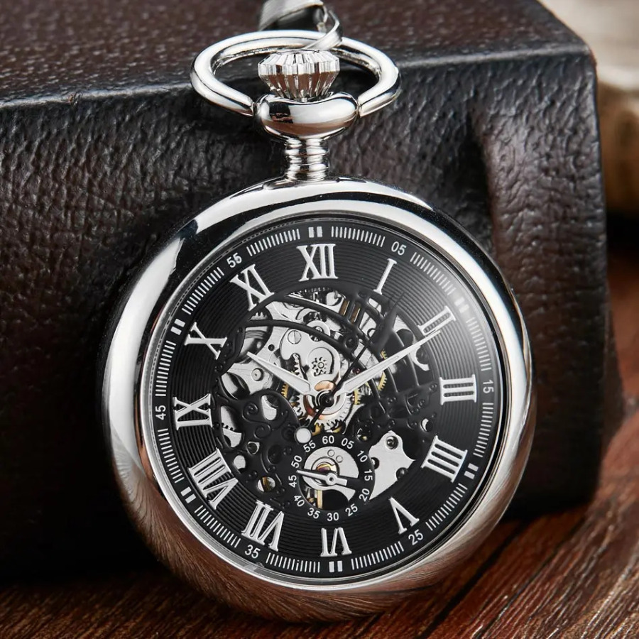 Erkaklar va ayollar uchun Steampunk silliq mexanik cho'ntak soatlari Moda hashamatli brend qo'l shamol marjonlari zanjirli kumush soatlar cho'ntak soatlari