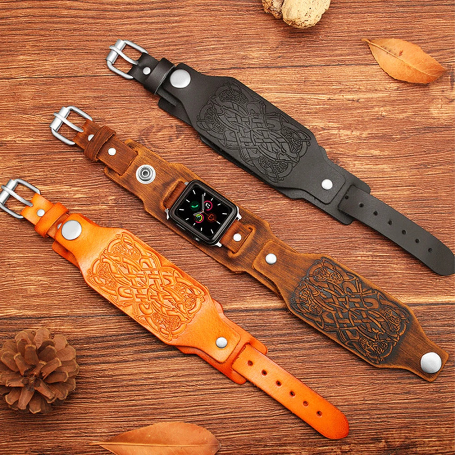 Ремешок кожаный для Apple Watch Band 40 мм 41 мм 44 мм 45 мм 49 мм iWatch Series 4 5 6 7 8 Ultra
