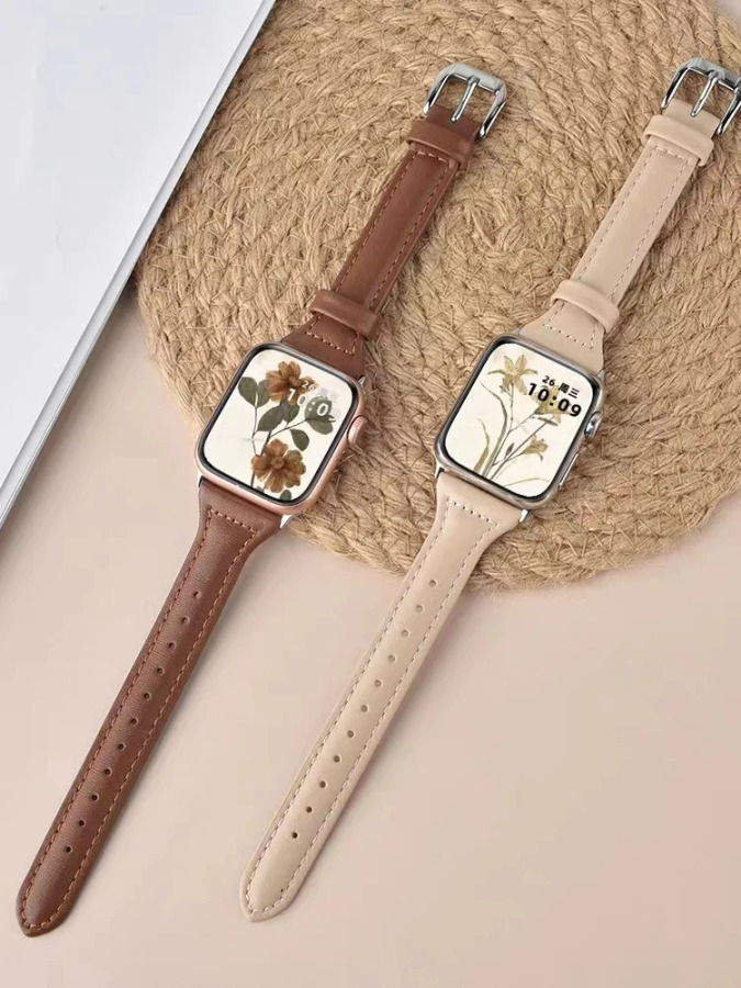 Тонкий кожаный ремешок для Apple Watch 44 мм, 45 мм, 41 мм, 40 мм, 38 мм, женский браслет iWatch серии 9 8 7 6 5 4 3 SE Ultra 2 49 мм