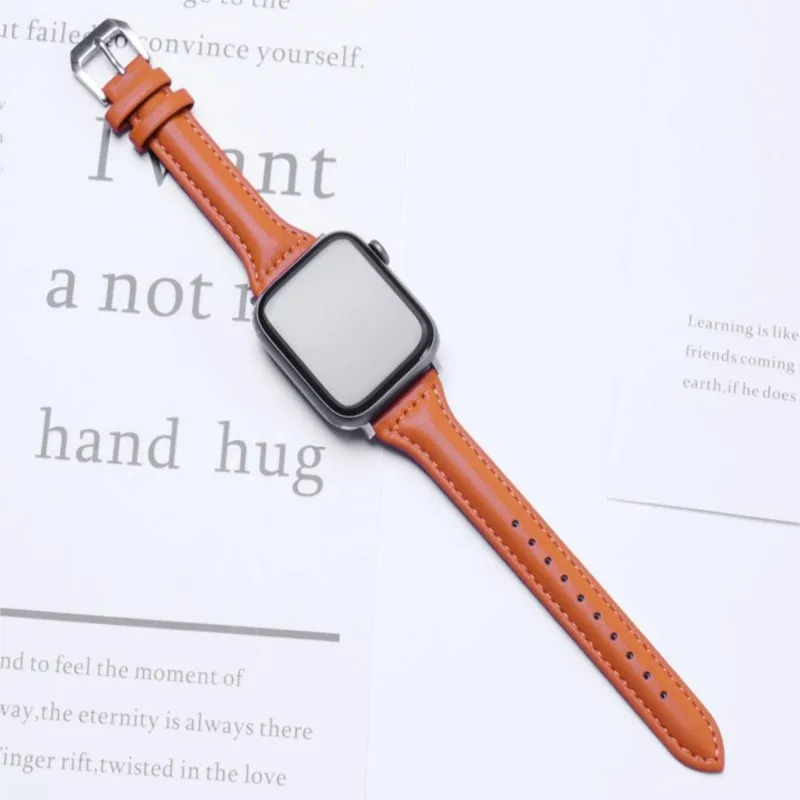 Тонкий кожаный ремешок для Apple Watch 44 мм, 45 мм, 41 мм, 40 мм, 38 мм, женский браслет iWatch серии 9 8 7 6 5 4 3 SE Ultra 2 49 мм