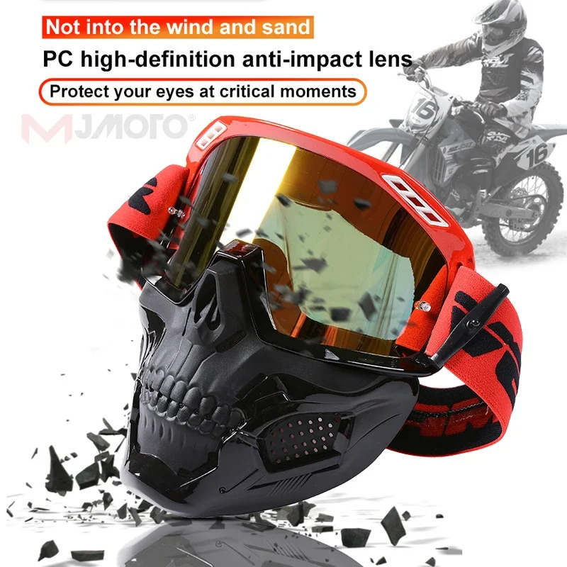 Mototsikl aksessuarlari, motokross ko'zoynaklari, chang'i rallilari, ochiq sport turlari, shu jumladan shaffof yirtib tashlaydigan linza plyonkasi, narsalarni saqlash sumkasi