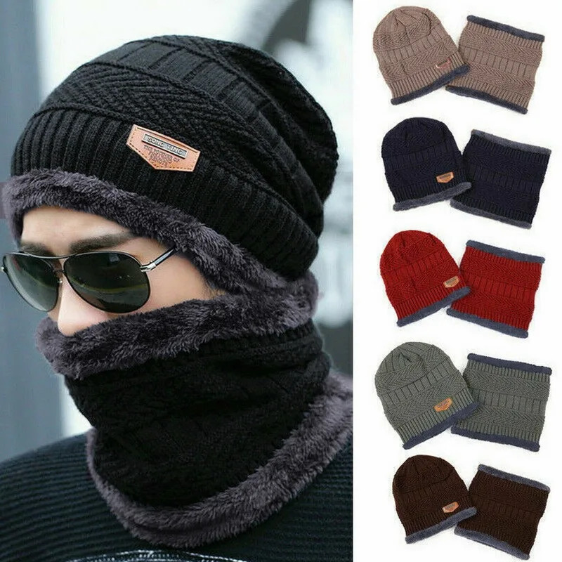 Qishki shlyapa Erkaklar Fleece sharf Ayollar charm trikotaj bo'yin shlyapa qalin jun issiq Balaclava chang'i niqobi Skullies Beanies