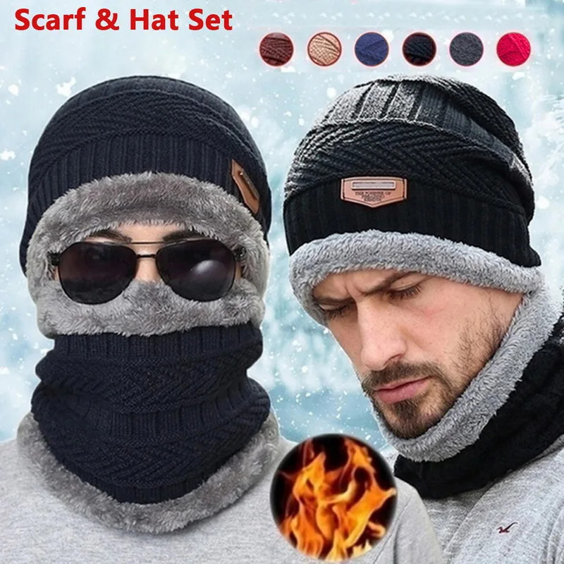 Qishki shlyapa Erkaklar Fleece sharf Ayollar charm trikotaj bo'yin shlyapa qalin jun issiq Balaclava chang'i niqobi Skullies Beanies