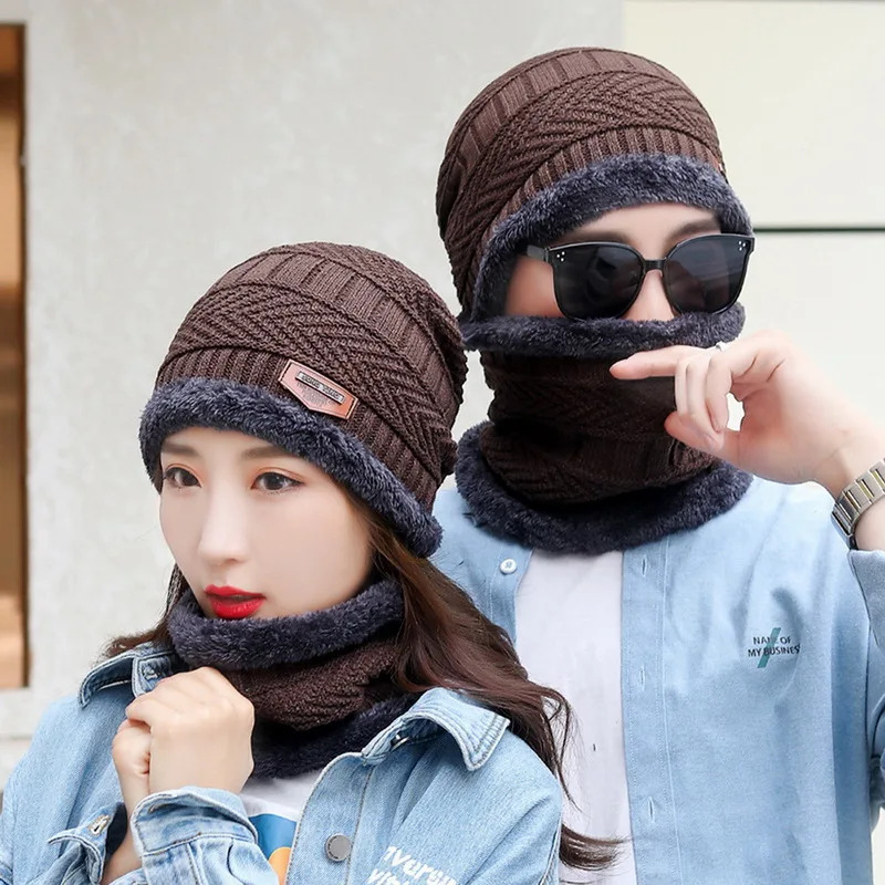 Qishki shlyapa Erkaklar Fleece sharf Ayollar charm trikotaj bo'yin shlyapa qalin jun issiq Balaclava chang'i niqobi Skullies Beanies