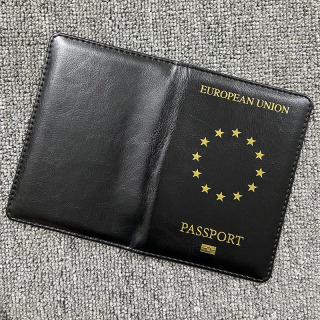 Evropa Ittifoqi Pasport qopqog'i Qora PU Teri Pasport sumkalari Sayohat hamyoni organizatori Pasport ushlagichi