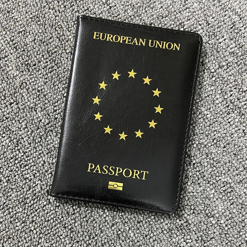 Evropa Ittifoqi Pasport qopqog'i Qora PU Teri Pasport sumkalari Sayohat hamyoni organizatori Pasport ushlagichi