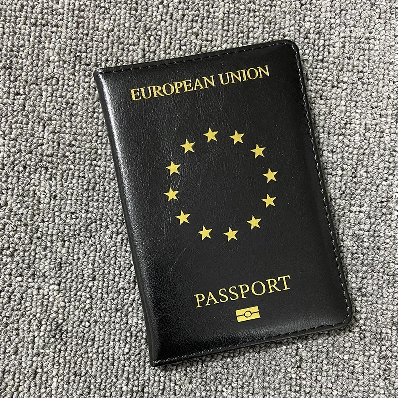 Evropa Ittifoqi Pasport qopqog'i Qora PU Teri Pasport sumkalari Sayohat hamyoni organizatori Pasport ushlagichi