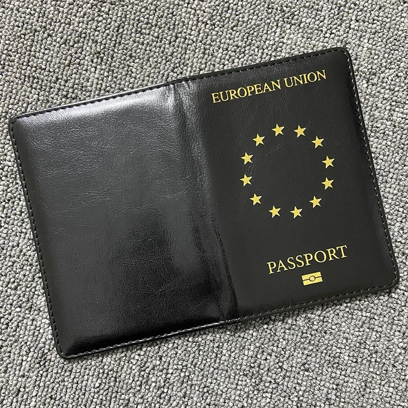 Evropa Ittifoqi Pasport qopqog'i Qora PU Teri Pasport sumkalari Sayohat hamyoni organizatori Pasport ushlagichi